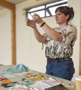 Artist Lindsay Viner runs a slow stitching workshop